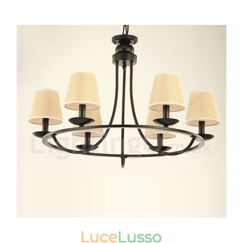 Lampadario a 6 luci a un piano in stile country retrò