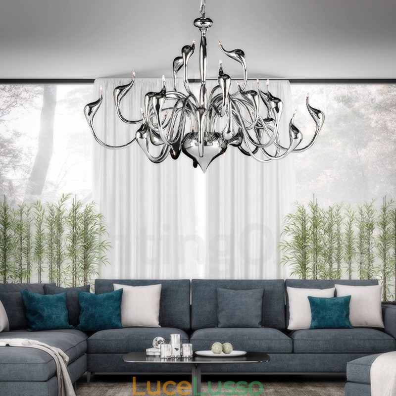 Lampadario moderno a forma di cigno a 24 luci, lampadina cromata G4 inclusa