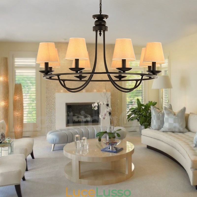 Lampadario a 8 luci a un piano in stile country retrò