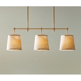 Lampadario retrò country a 3 luci in rame con paralume in tessuto
