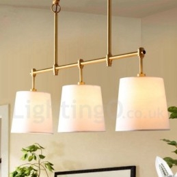 Lampadario retrò country a 3 luci in rame con paralume in tessuto