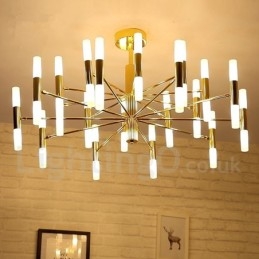 Lampadario moderno contemporaneo a 2 livelli, 40 luci dorate
