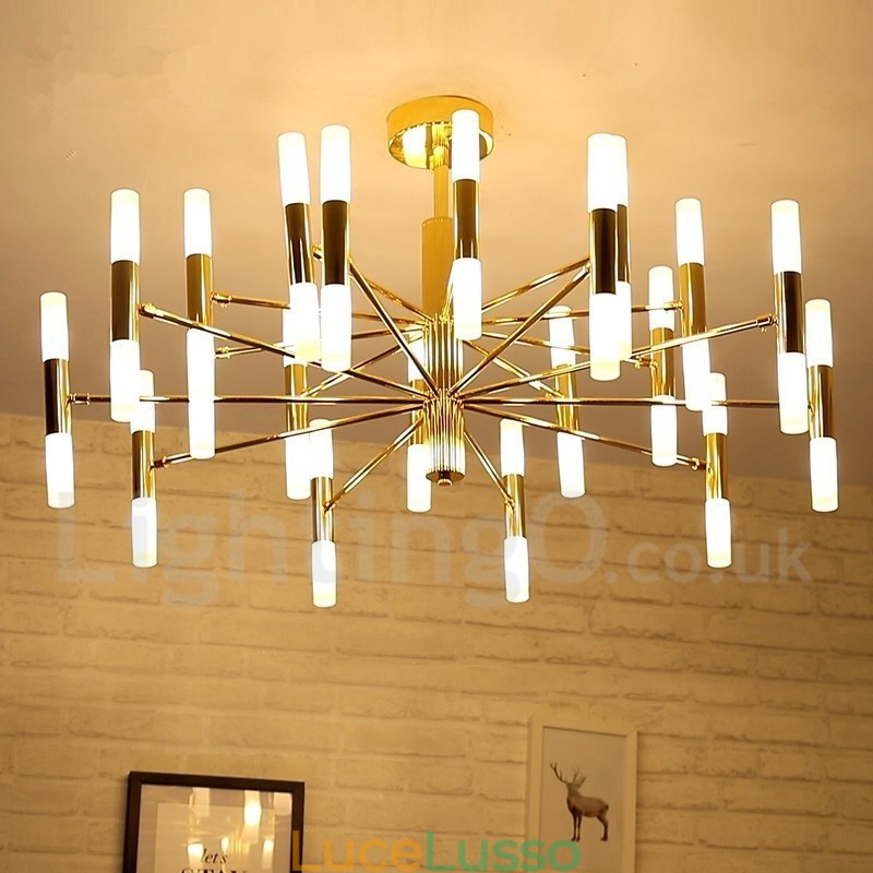 Lampadario moderno contemporaneo a 2 livelli, 40 luci dorate