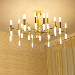 Lampadario moderno contemporaneo a 2 livelli, 40 luci dorate