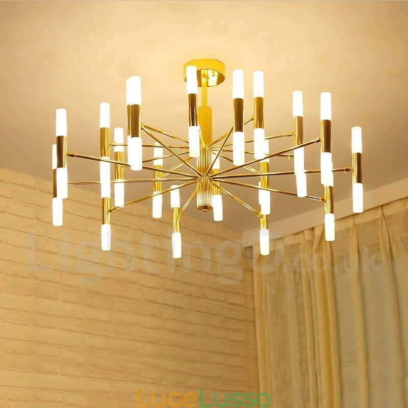 Lampadario moderno contemporaneo a 2 livelli, 40 luci dorate