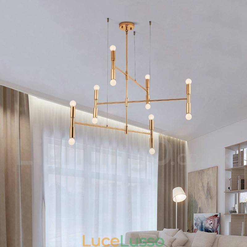 Lampadario moderno contemporaneo a 8 luci e 3 livelli