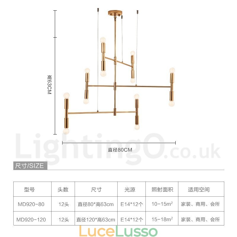 Lampadario moderno contemporaneo a 8 luci e 3 livelli