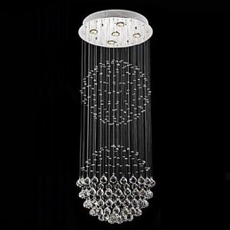 Lampadario a sospensione moderno in cristallo a 5 luci, baldacchino in argento, globo in cristallo trasparente, lampade da soffitto