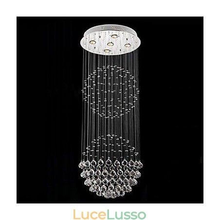 Lampadario a sospensione moderno in cristallo a 5 luci, baldacchino in argento, globo in cristallo trasparente, lampade da soffitto Lampadario a sospensione moderno in cristallo a 5 luci, baldacchino in argento, globo in cristallo trasparente, lampade da soffitto