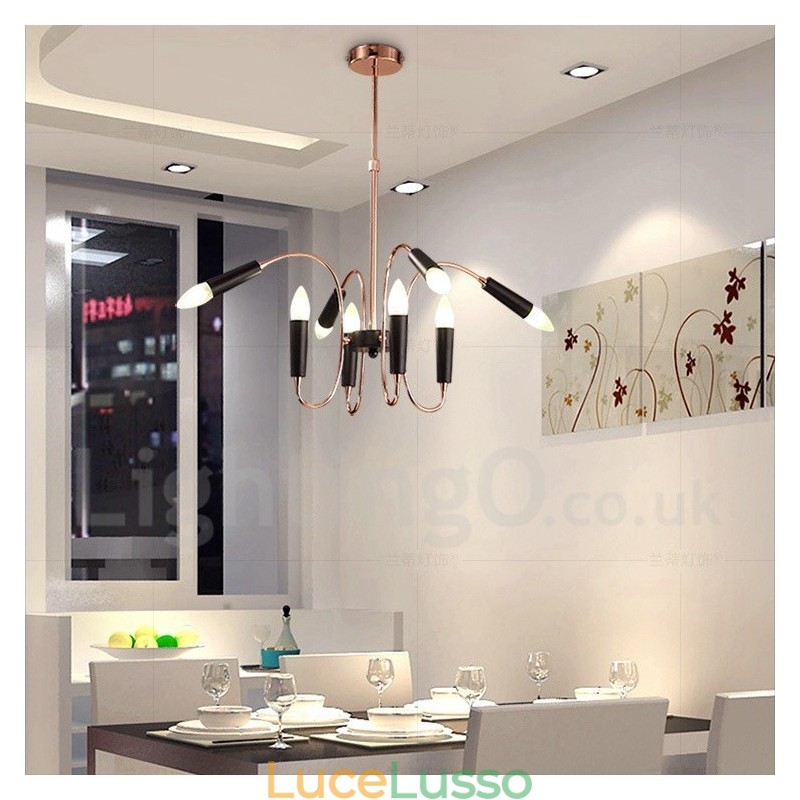 Lampadario moderno contemporaneo a 2 livelli e 8 luci