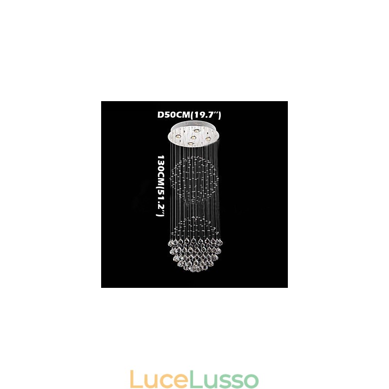 Lampadario a sospensione moderno in cristallo a 5 luci, baldacchino in argento, globo in cristallo trasparente, lampade da soffitto