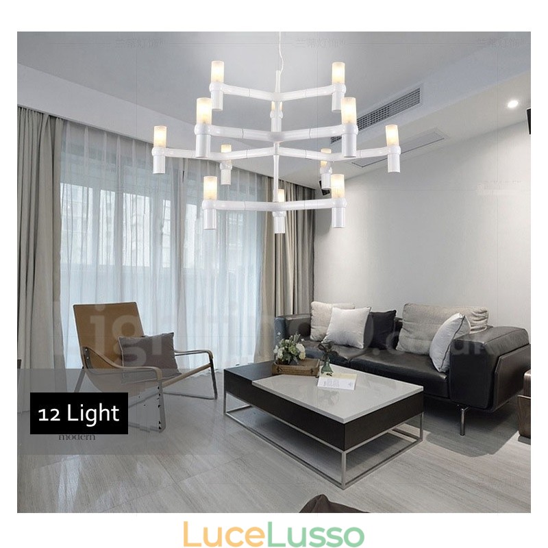 Lampadario moderno contemporaneo a 12 luci e 3 livelli