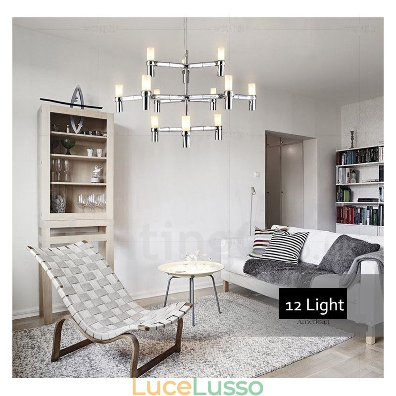 Lampadario moderno contemporaneo a 12 luci e 3 livelli