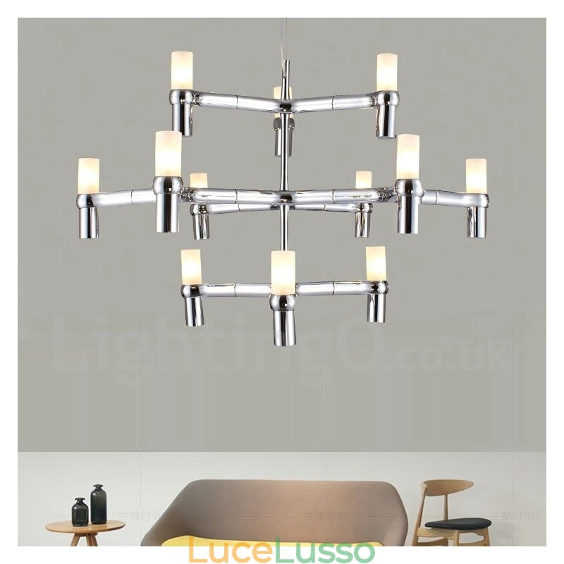 Lampadario moderno contemporaneo a 12 luci e 3 livelli