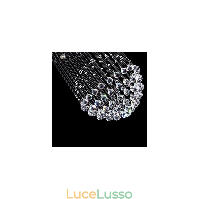 Lampadario a sospensione moderno in cristallo a 5 luci, baldacchino in argento, globo in cristallo trasparente, lampade da soffitto