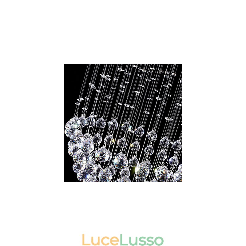 Lampadario a sospensione moderno in cristallo a 5 luci, baldacchino in argento, globo in cristallo trasparente, lampade da soffitto