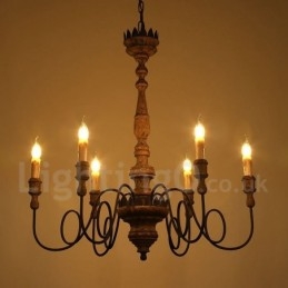 Lampadario vintage in legno a 6 luci