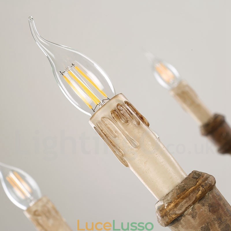 Lampadario vintage in legno a 6 luci