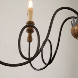Lampadario vintage in legno a 6 luci