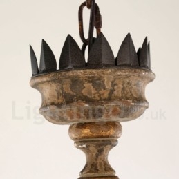 Lampadario vintage in legno a 6 luci