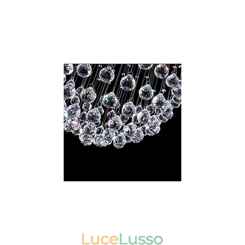 Lampadario a sospensione moderno in cristallo a 5 luci, baldacchino in argento, globo in cristallo trasparente, lampade da soffitto