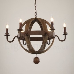 Lampadario vintage in legno a 6 luci in stile country