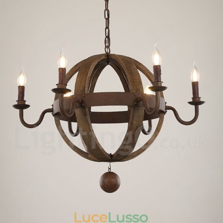 Lampadario vintage in legno a 6 luci in stile country Lampadario vintage in legno a 6 luci in stile country