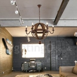 Lampadario vintage in legno a 6 luci in stile country
