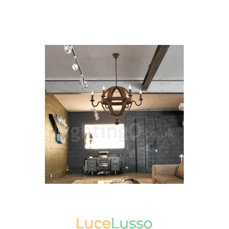 Lampadario vintage in legno a 6 luci in stile country