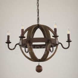 Lampadario vintage in legno a 6 luci in stile country