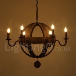 Lampadario vintage in legno a 6 luci in stile country