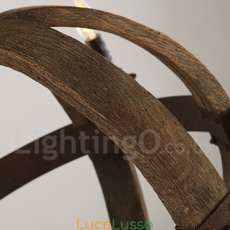 Lampadario vintage in legno a 6 luci in stile country