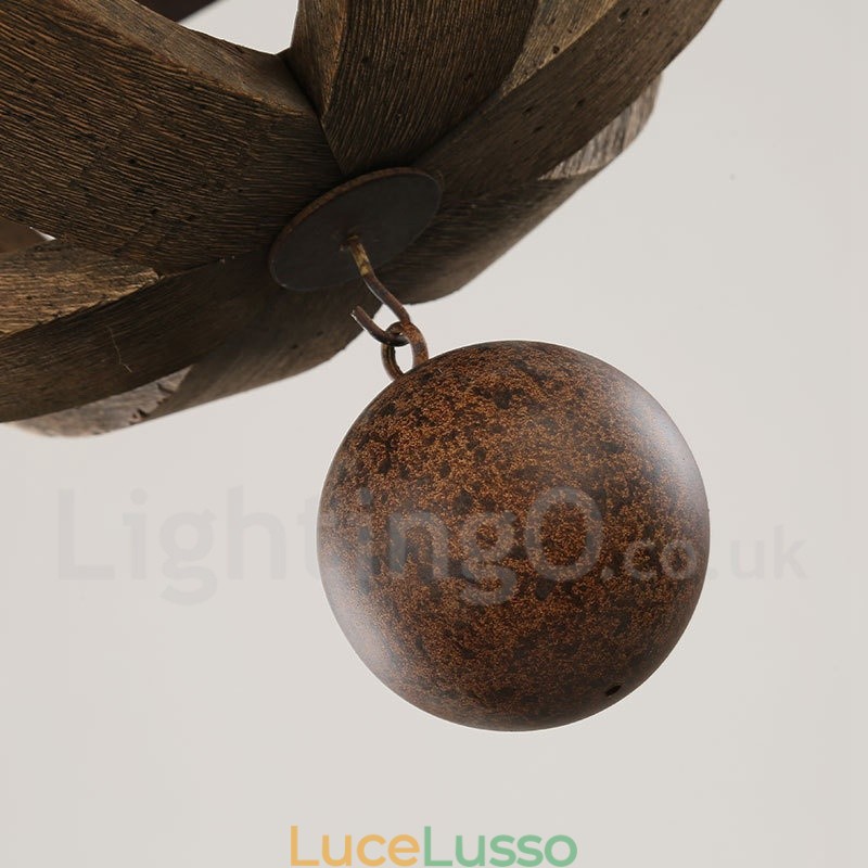 Lampadario vintage in legno a 6 luci in stile country