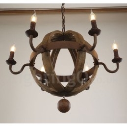 Lampadario vintage in legno a 6 luci in stile country