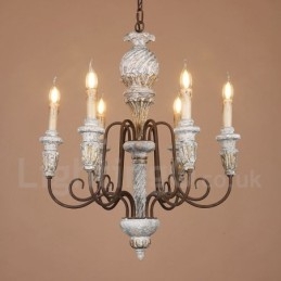 Lampadario vintage in legno a 6 luci a un livello per la luce