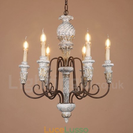 Lampadario vintage in legno a 6 luci a un livello per la luce Lampadario vintage in legno a 6 luci a un livello per la luce