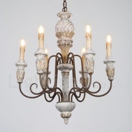 Lampadario vintage in legno a 6 luci a un livello per la luce