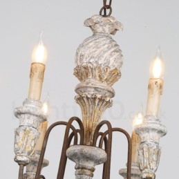 Lampadario vintage in legno a 6 luci a un livello per la luce