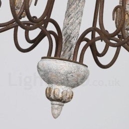 Lampadario vintage in legno a 6 luci a un livello per la luce