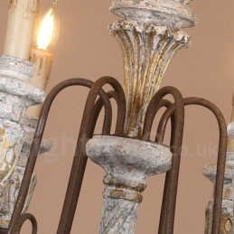 Lampadario vintage in legno a 6 luci a un livello per la luce
