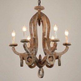 Lampadario in legno chiaro vintage a 6 luci a un livello