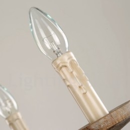 Lampadario in legno chiaro vintage a 6 luci a un livello