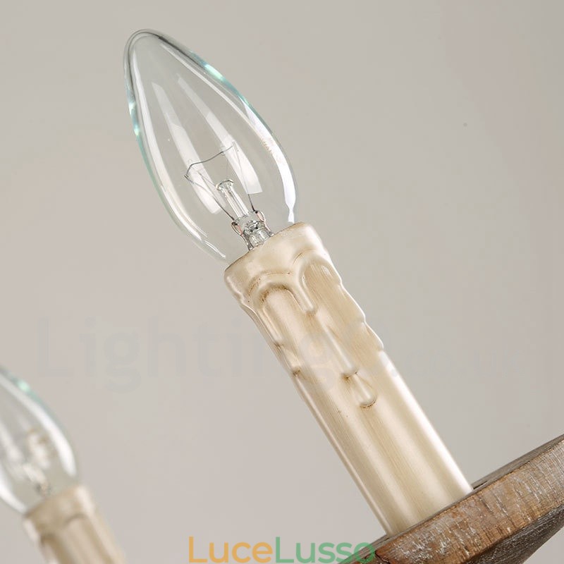 Lampadario in legno chiaro vintage a 6 luci a un livello