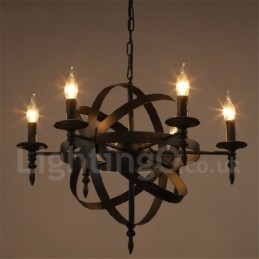Lampadario retrò vintage in metallo a 6 luci a un livello