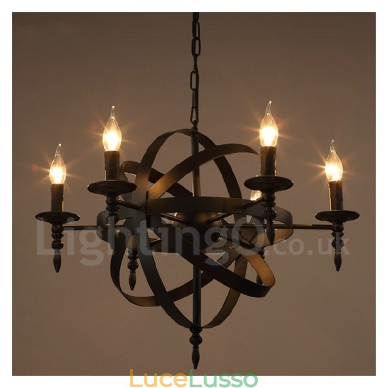 Lampadario retrò vintage in metallo a 6 luci a un livello