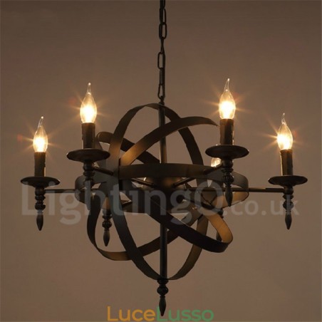 Lampadario retrò vintage in metallo a 6 luci a un livello Lampadario retrò vintage in metallo a 6 luci a un livello