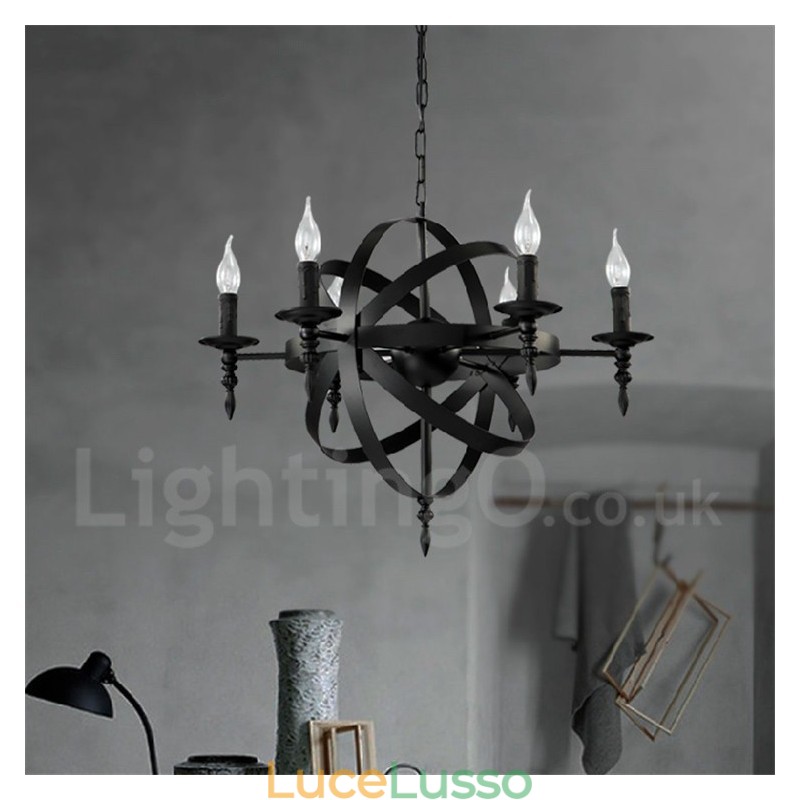Lampadario retrò vintage in metallo a 6 luci a un livello