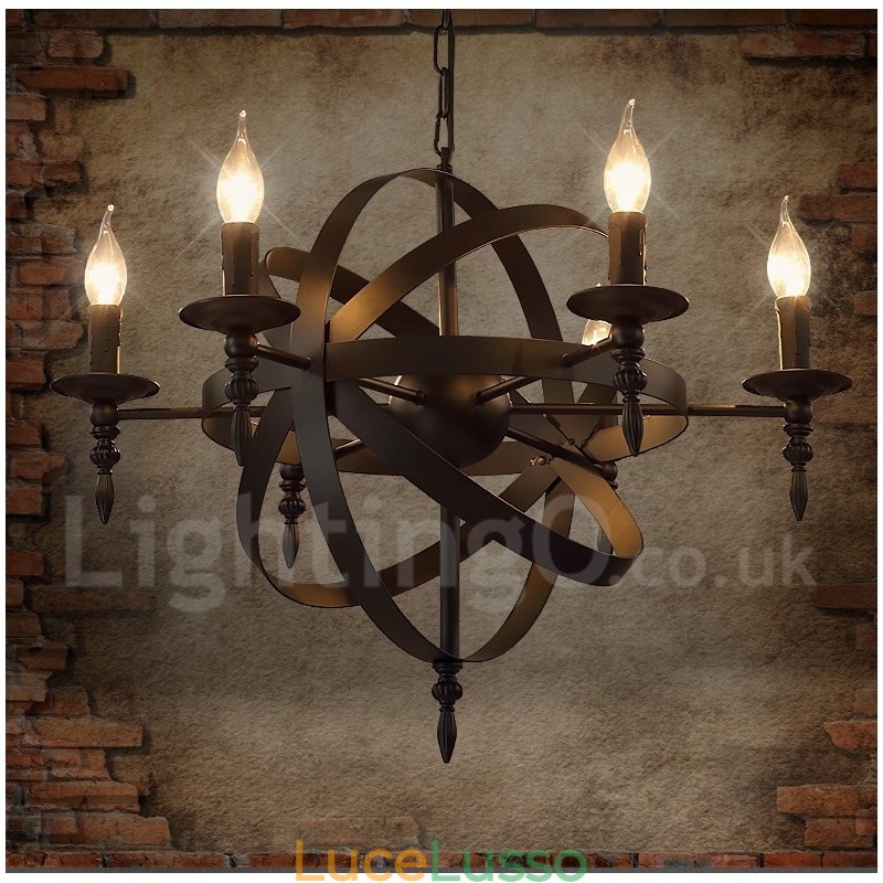 Lampadario retrò vintage in metallo a 6 luci a un livello