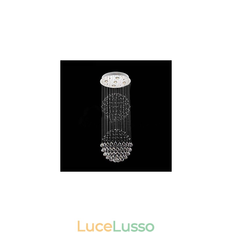 Lampadario a sospensione moderno in cristallo a 5 luci, baldacchino in argento, globo in cristallo trasparente, lampade da soffitto