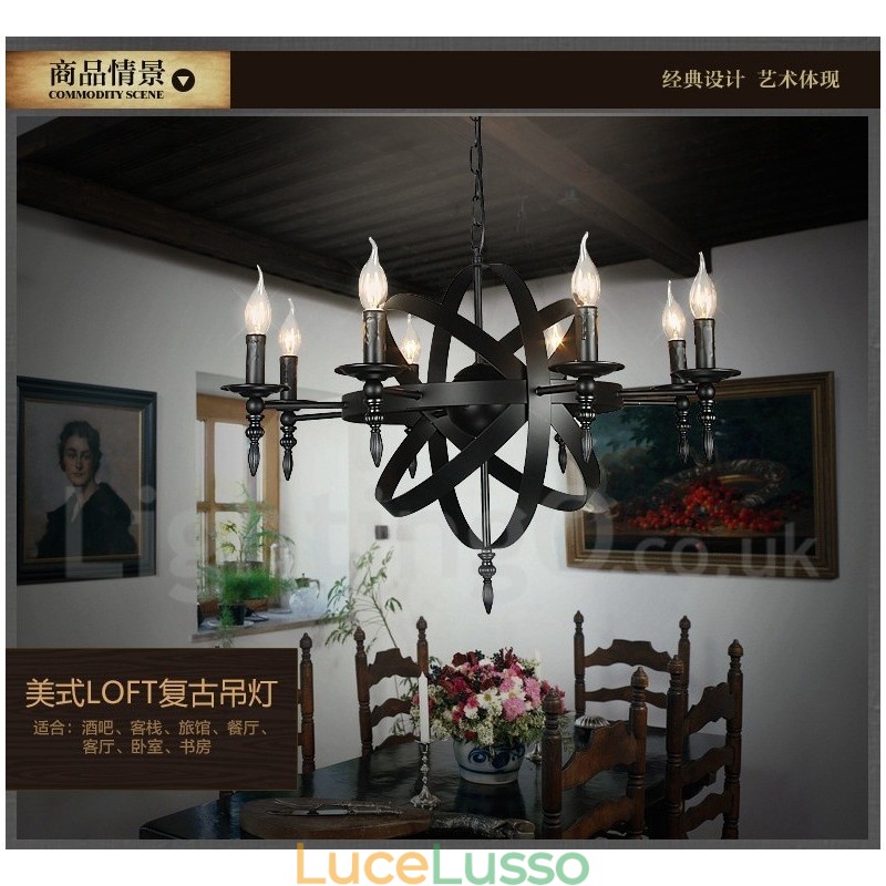 Lampadario retrò vintage in metallo a 6 luci a un livello